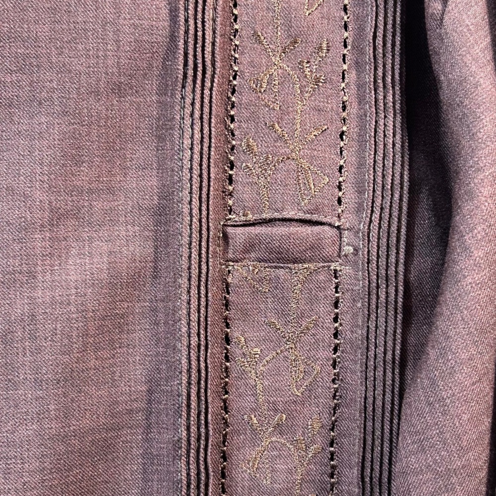 Vintage Yucatan Guayabera Shirt Mens 42 Brown Lino Seda Embroidered Wedding - Picture 4 of 10